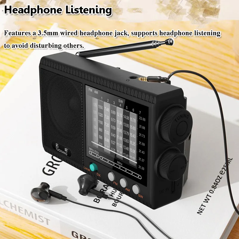 Mini Full Band Radio Classic Roller Tunning FM AM SW Radios Built-in Large Speaker Clear Frequency Window Support 3.5mm Headset
