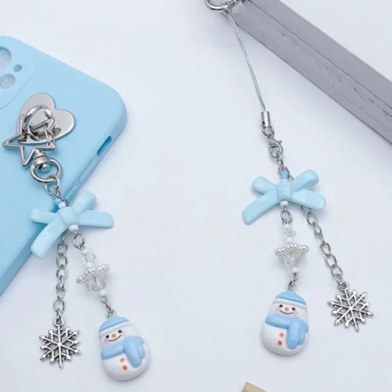 Cartoon Snowman Phone Strap Cute Christmas Cellphone Lanyard for IPhone Case Car Keychain Bags Decoration Christmas Gift