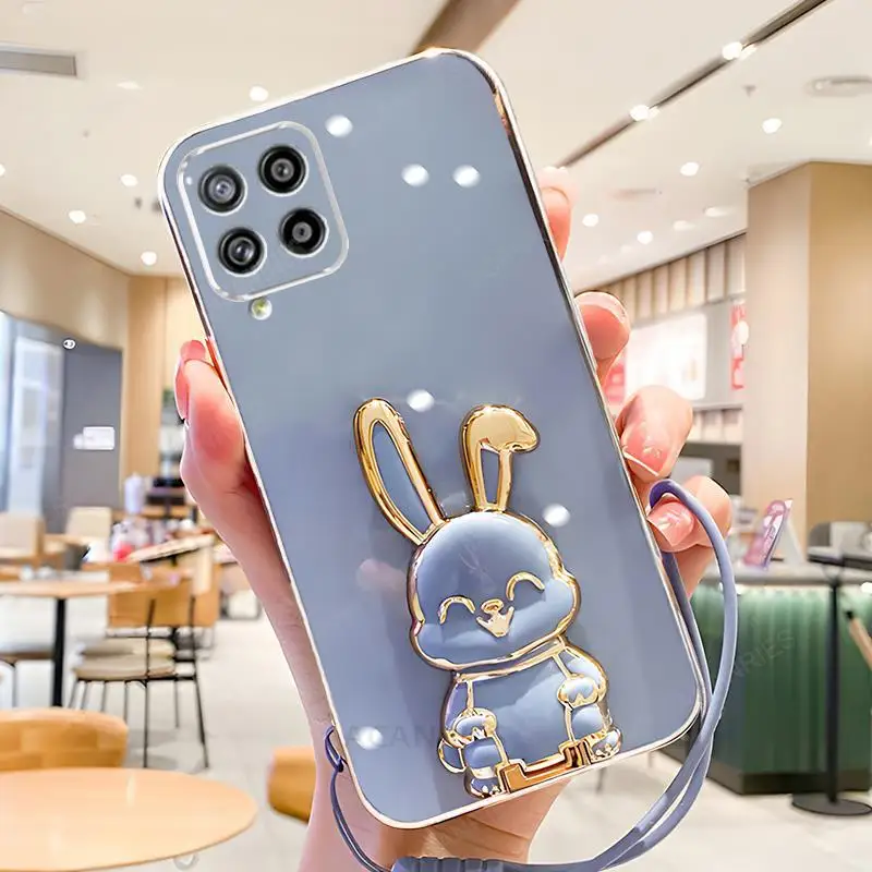 A 12 22 M 32 33 53 Plating Rabbit Hold Case For Samsung Galaxy A12 A22 4g 5g M23 M33 M52 M53 M32 Lanyard Silicone_voghion.com