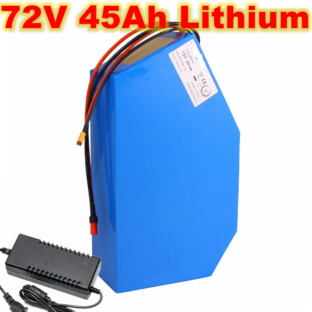 

Литий-ионный треугольный аккумулятор, 72 в, 45 Ач, BMS li ion 20S для 5000 Вт, 6000 Вт, для горного велосипеда, скутера, мотоцикла, зарядное устройство 10 А