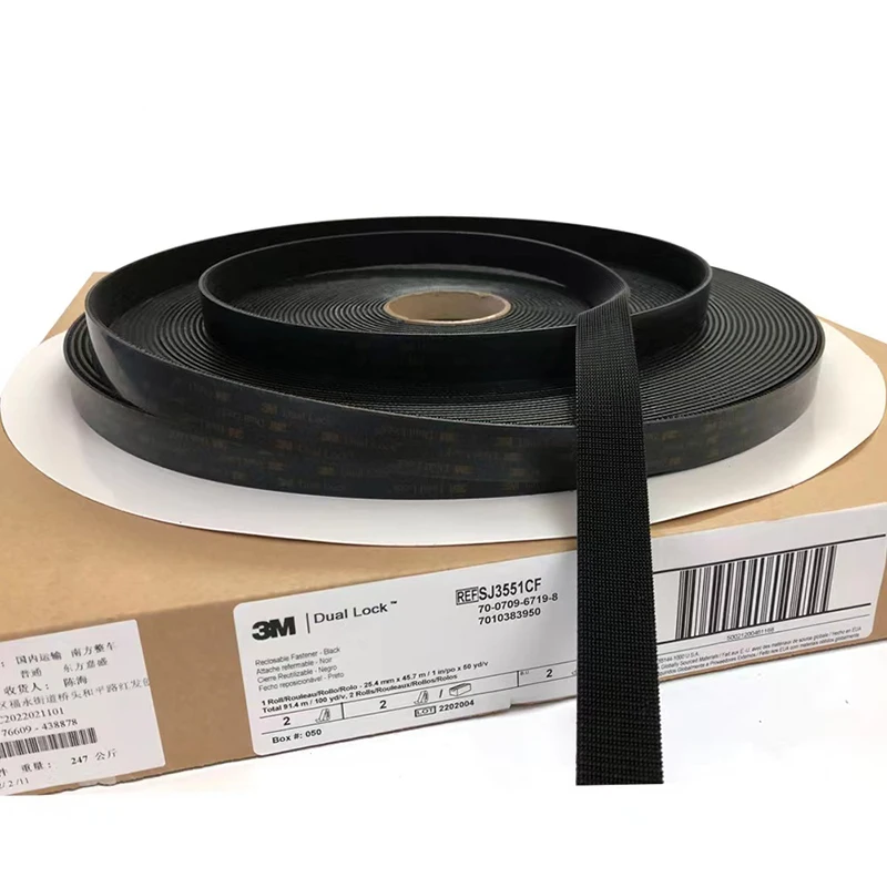 

3M Dual Lock Reclosable Fastener SJ3551CF Black Mushroom Adhesive Tape with Acrylic Backing Tape Type 400 1”*50YD