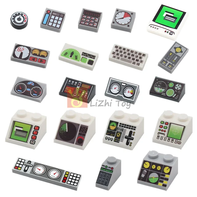 20pcs Printed Tile Instrument Meter Dash Keypad Control Center Panel Building Blocks Bricks Compatible with 85984 3039 3070 3069 2