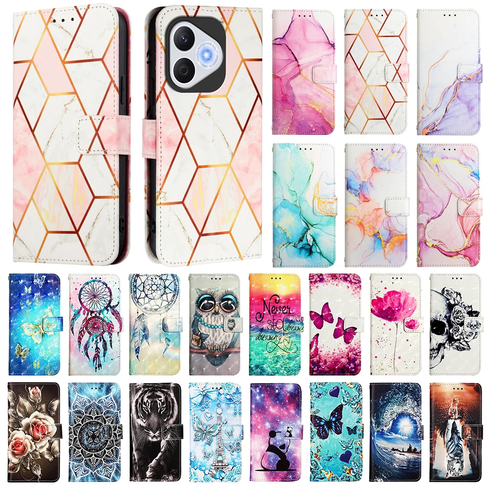 Chic Painted Leather Flip Wallet Stand Case with Card Holder