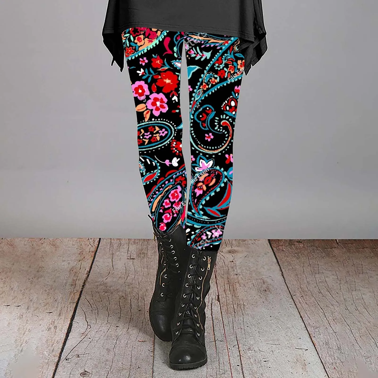 Women's Autumn And Winter Leggings Artistic Splash Printed Soft Stretchy Pants