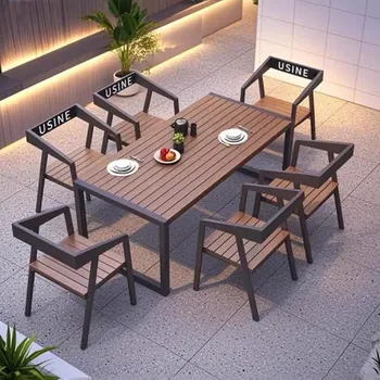 Tavolo da giardino allungabile Tavolo e sedie da esterno in legno Set da pranzo a 12 posti Mobili da esterno durevoli Telaio in alluminio Plastica 1