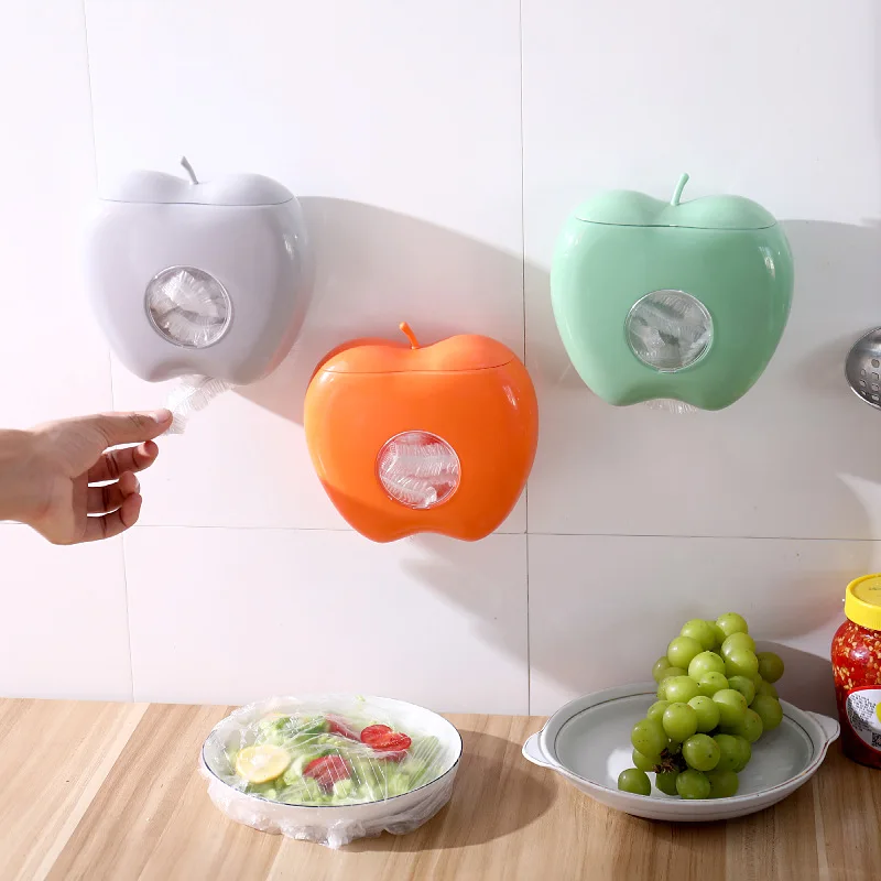 

Wall Mounted Disposable Food Cover Storage Box Kitchen Organizers For Plastic Wrap Elastic Fresh Keeping Bag Container Storage