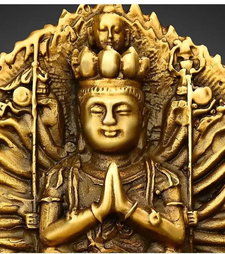 Copper Car Ornaments Double-sided Holy Buddha Thousand Hands Guanyin Home Store Buddha Statue Car Decor