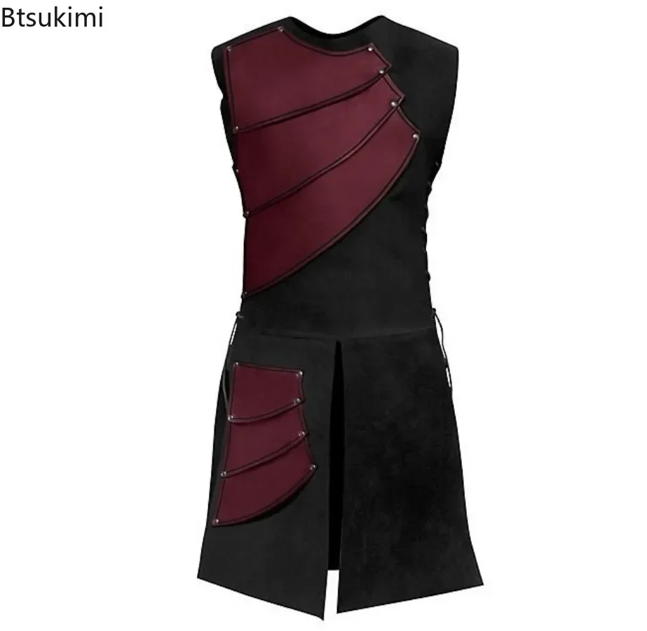Top senza maniche in pelle da uomo Carnevale medievale rinascimentale Costume cosplay di Halloween Lacci laterali da uomo Abbigliamento per spettacoli teatrali - immagine 6