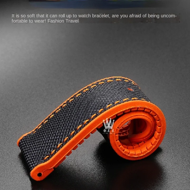Nylon Yellow Rubber Waterproof Wristband Strap - Men's Watch Strap, Various Sizes Available
