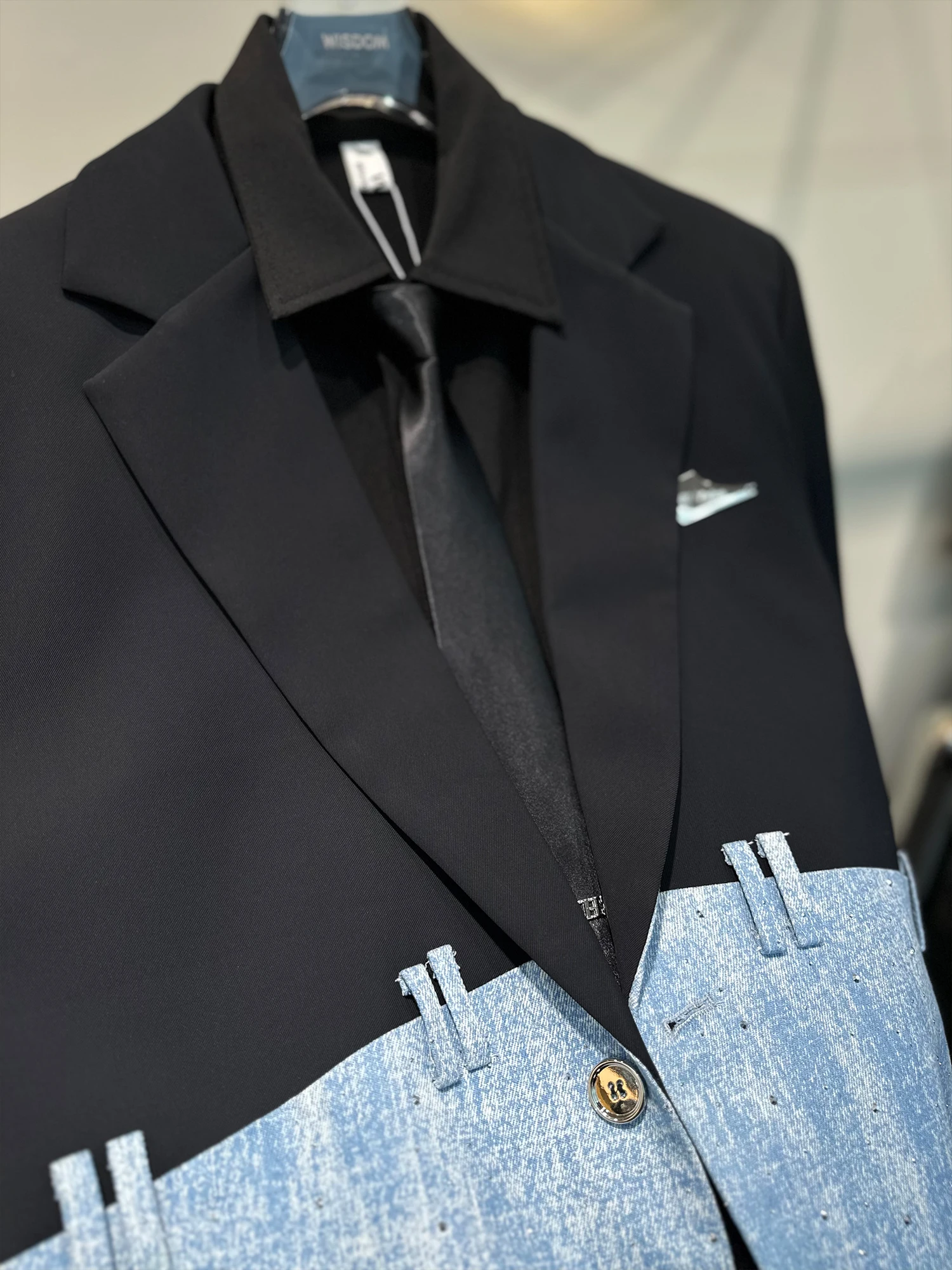 Blazers Men's Contrast Color Splicing Denim Fashion Suit Jacket Hot Diamond Design Loose Versatile Shoulder Padded Suit Jackets