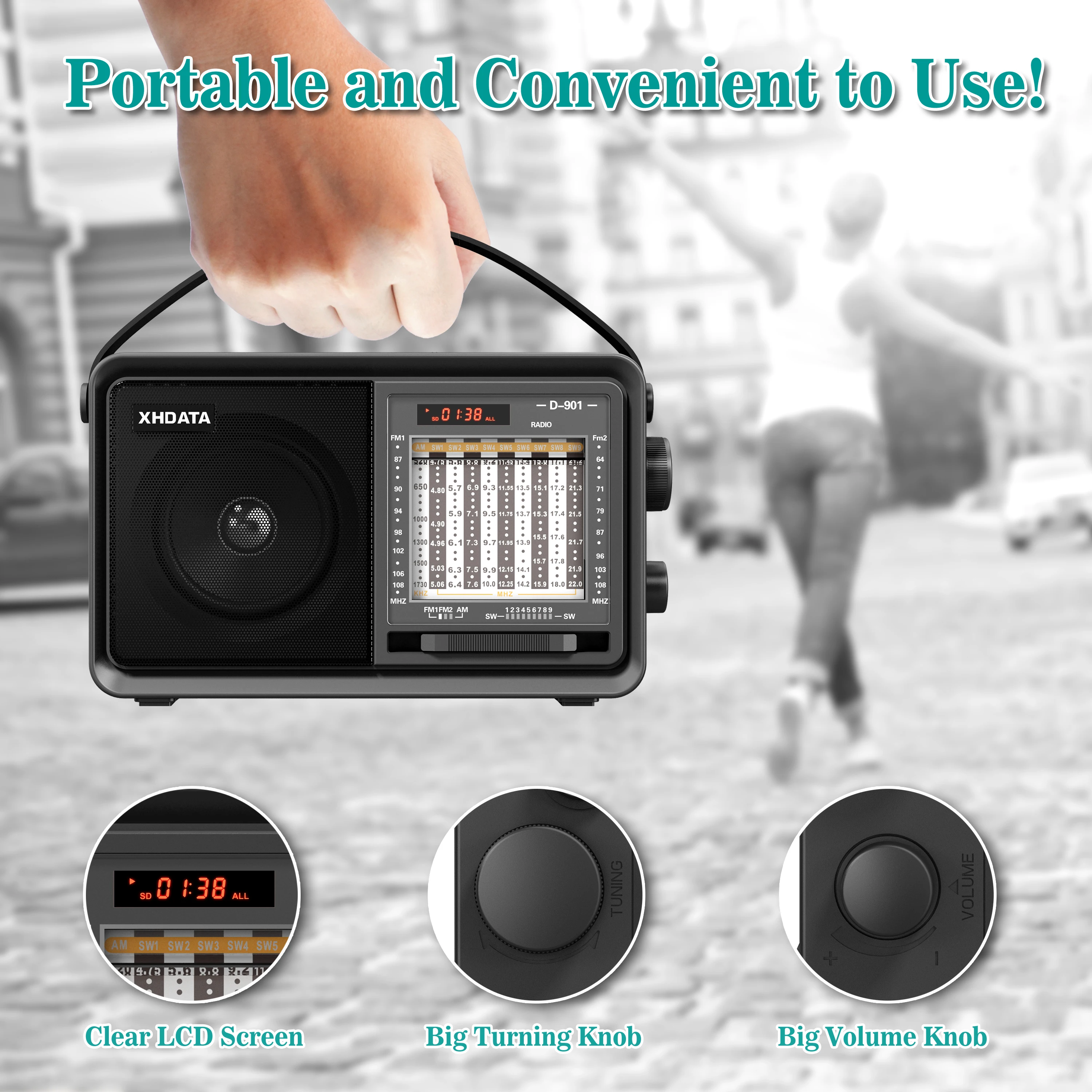 

XHDATA D-901 AM FM Radio DSP Portable SW Shortwave Radio Receiver MP3 Player Bluetooth-compatible Music Player For Home Elderly