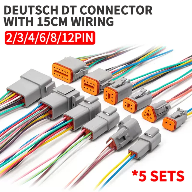 5 Sets Deutsch DT connector with 15cm Wiring harness DT06-2S/DT04-2P 2P 3P 4P 6P 8P 12P waterproof electrical connector 1
