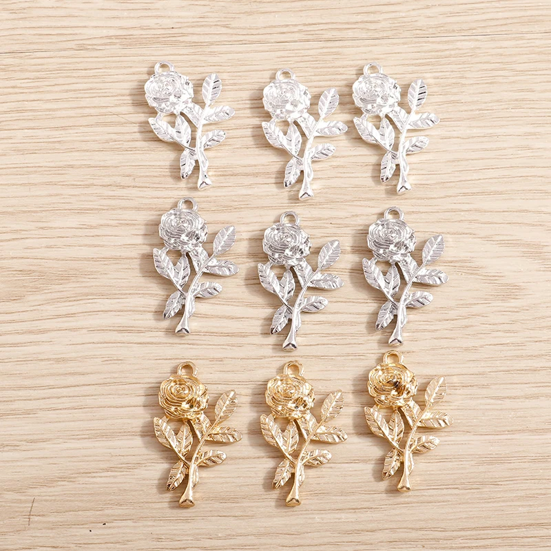 Tusember 10 Stück 31 x 18 mm Legierungsmetall-Rosenblüten-Anhänger für Ohrringe, Halsketten, DIY-Schmuckherstellung, handgefertigte Herstellung