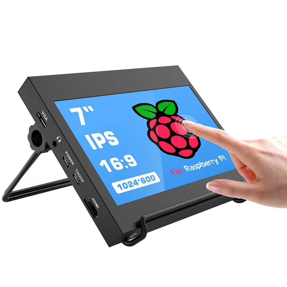 Upgraded 7 Inch Raspberry Pi Monitor With Stand, 1024x600 IPS Capacitive Touch Screen Display USB/HDMI Cable For Laptop Xbox PC
