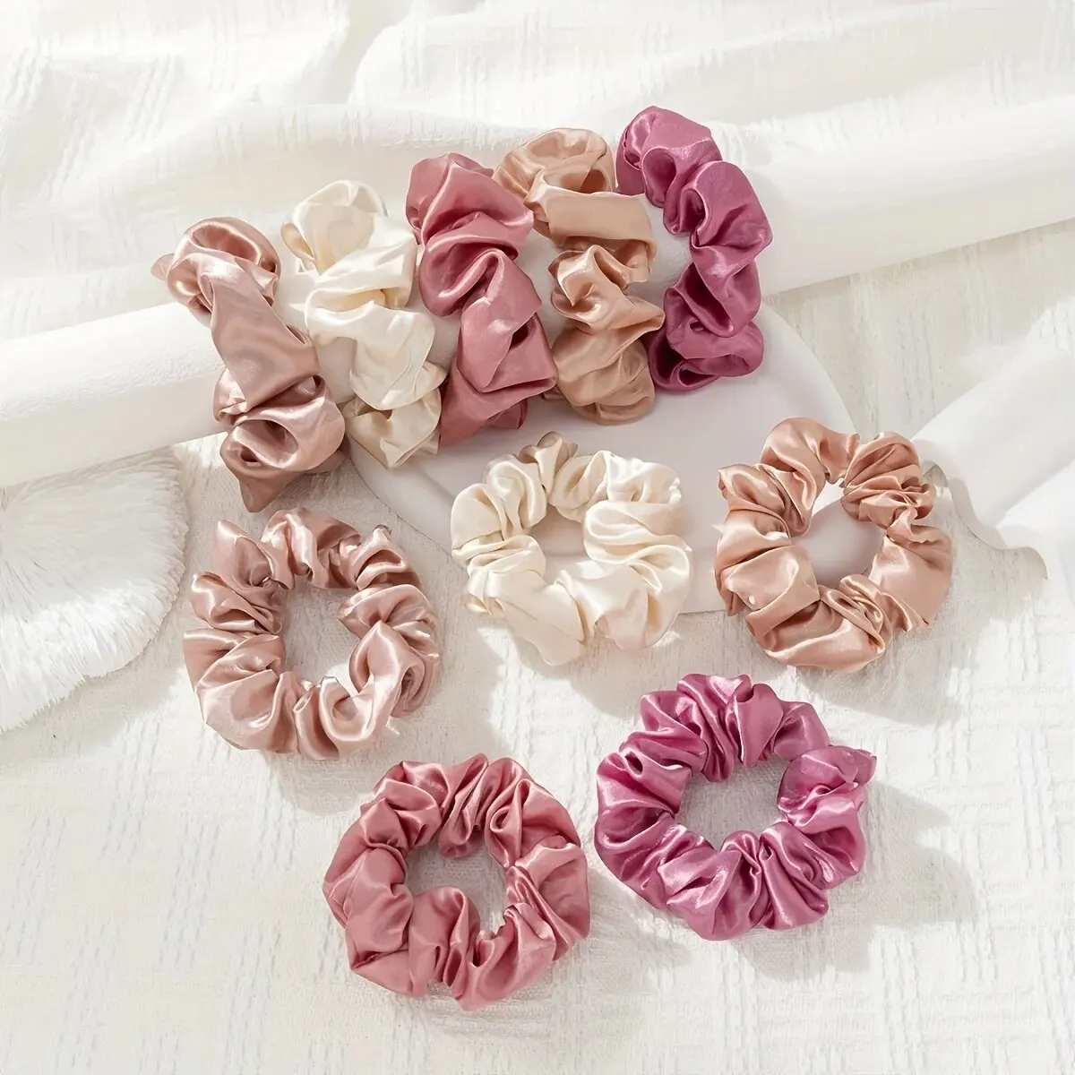 10 Stück Damen-Haarkreise aus rosa Satin, elegant, lässig, für großen und dünnen Darm, Valentinstagsgeschenk