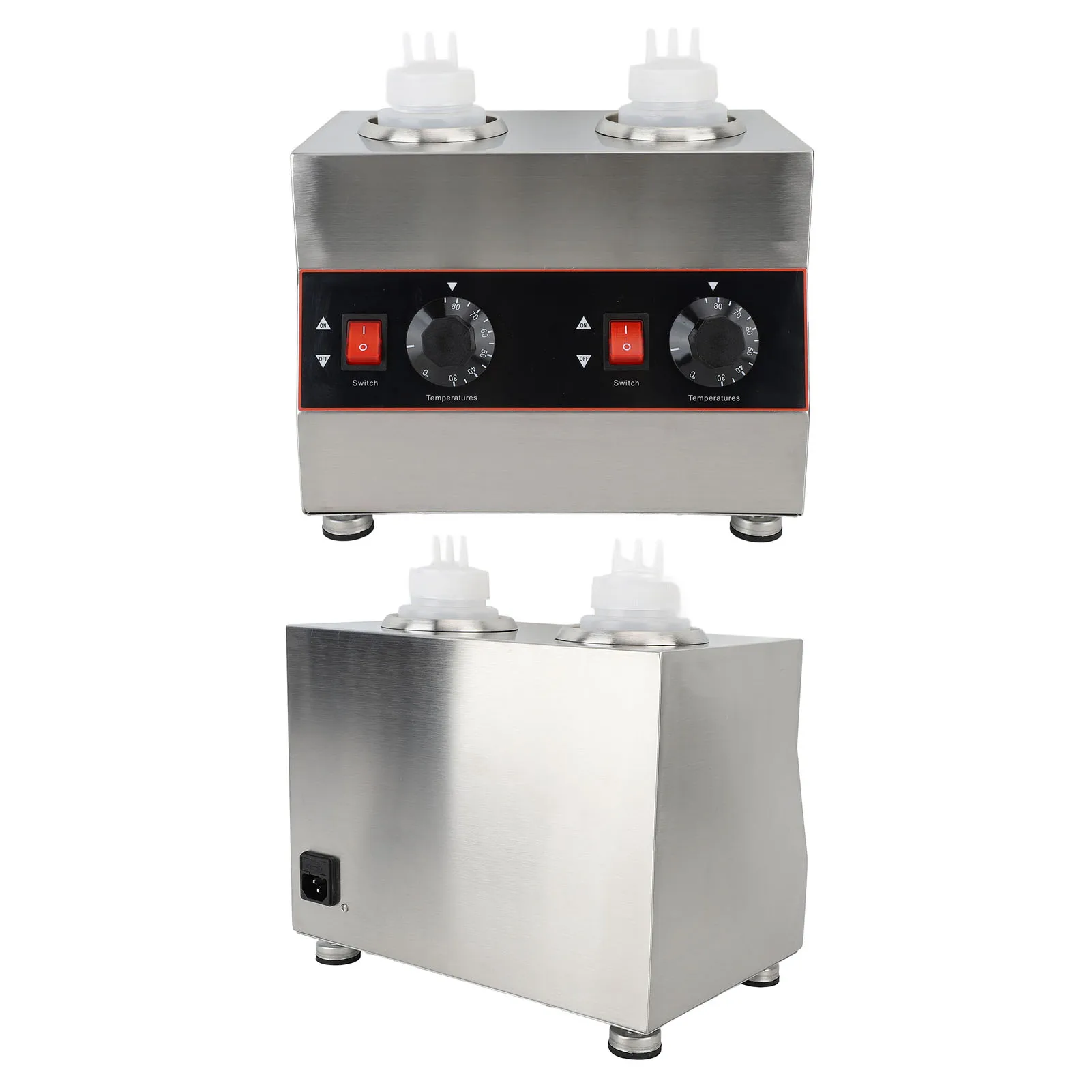 1300ml Commercial Sauce Warmer Cheese Dispenser Hot Fudge Warmer 30‑85&deg;C Temp Adjustable Double Bottles Nacho Cheese 320W