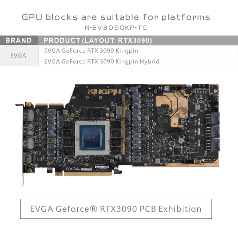 Bykski N-EV3090KP-TC GPU Block for EVGA RTX3090 Kingpin Hybrid