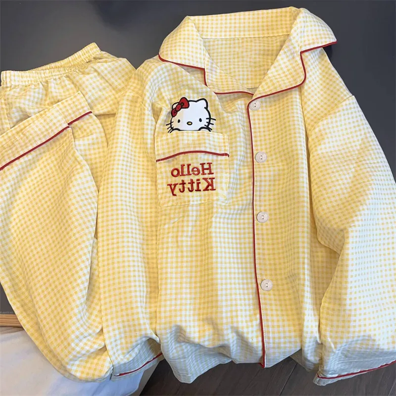 Anime pajamas sets Sanrio Hello Kitty Kuromi kawaii cartoon loose sleepwear for girls birthday