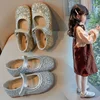 Children's Leather Shoes 3-18 Years Old Sequins Soft Girls Performance Shoes Spring Autumn Gold Flat Non-slip Kids Single Shoes 1