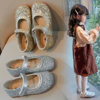 Children's Leather Shoes 3-18 Years Old Sequins Soft Girls Performance Shoes Spring Autumn Gold Flat Non-slip Kids Single Shoes 1