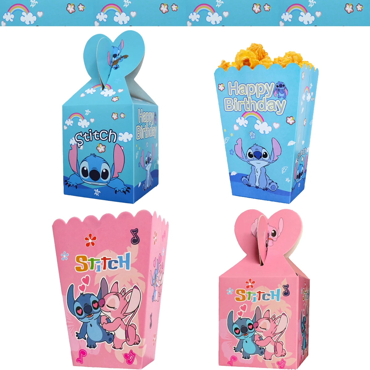 Lilo & Stitch 팝콘 박스, 스티치 테마 캔디 박스, 스낵 선물 가방, 소년 소녀 생일 파티 선물, 비스킷 포장 가방