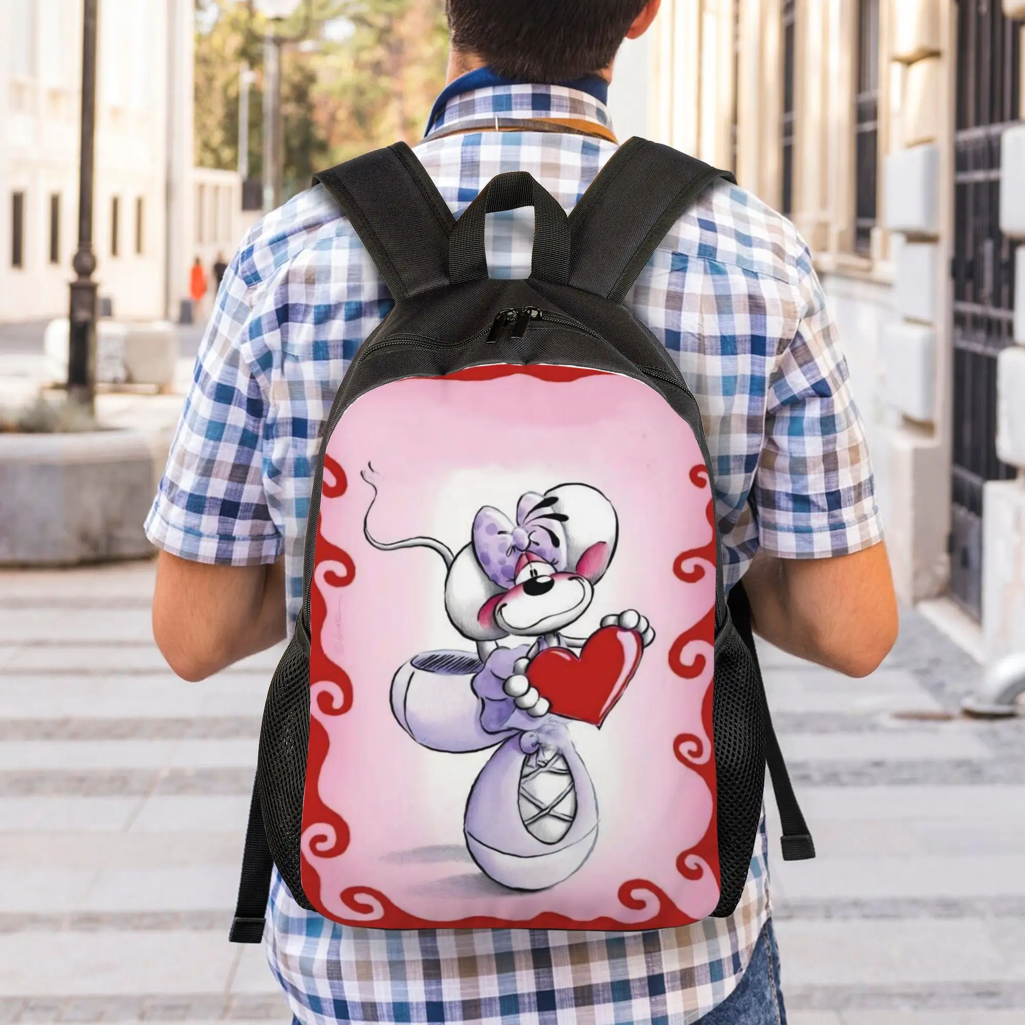 Zaino Cartoon D-Diddl per uomo e donna, alla moda, per scuola superiore, escursionismo, viaggi, borse in tela per laptop, per esterni - immagine 3