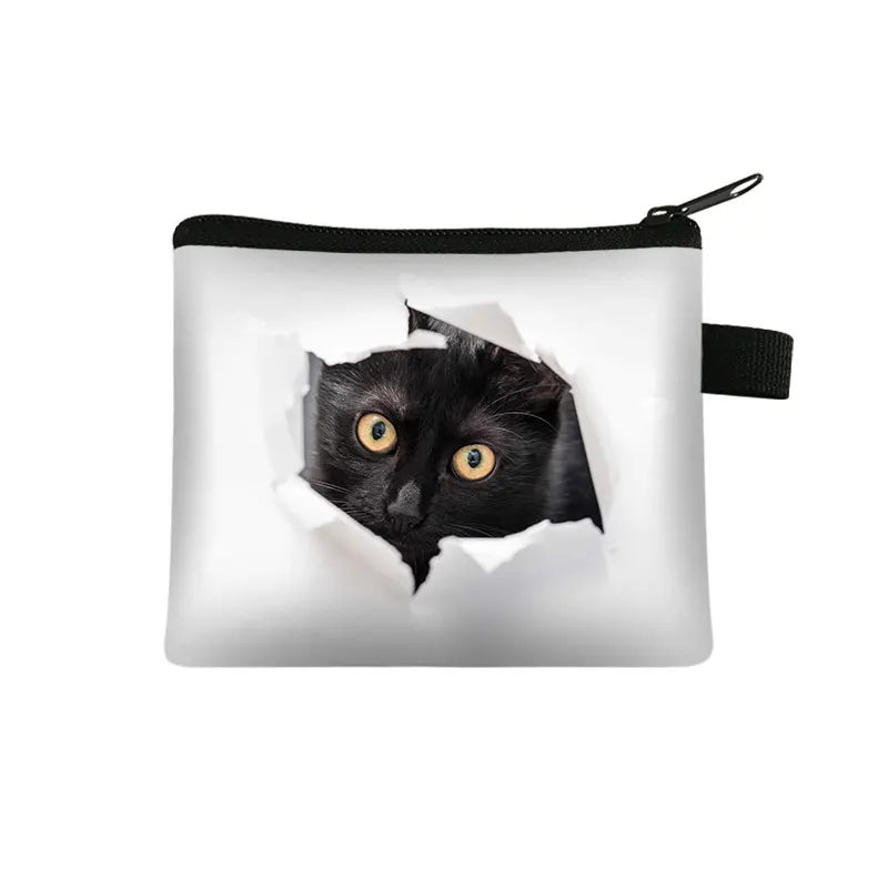 Designer Black Cat Print Mini Wallet - Cute Coin Purse & Portable ID Card Holder