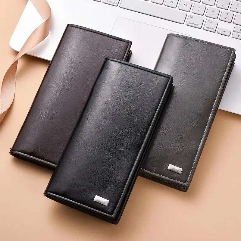 Cartera Larga Plegable De Cuero PU Para Hombre