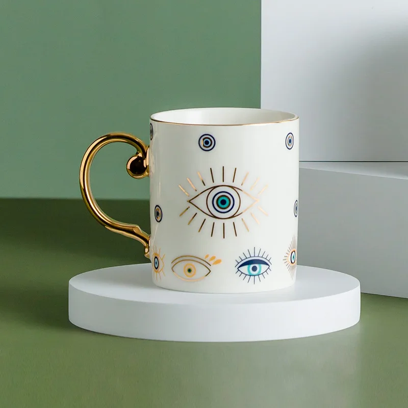 Tazza da Caffè Elegante in Porcellana Bone China con Occhio Turco Dorato Alibaba