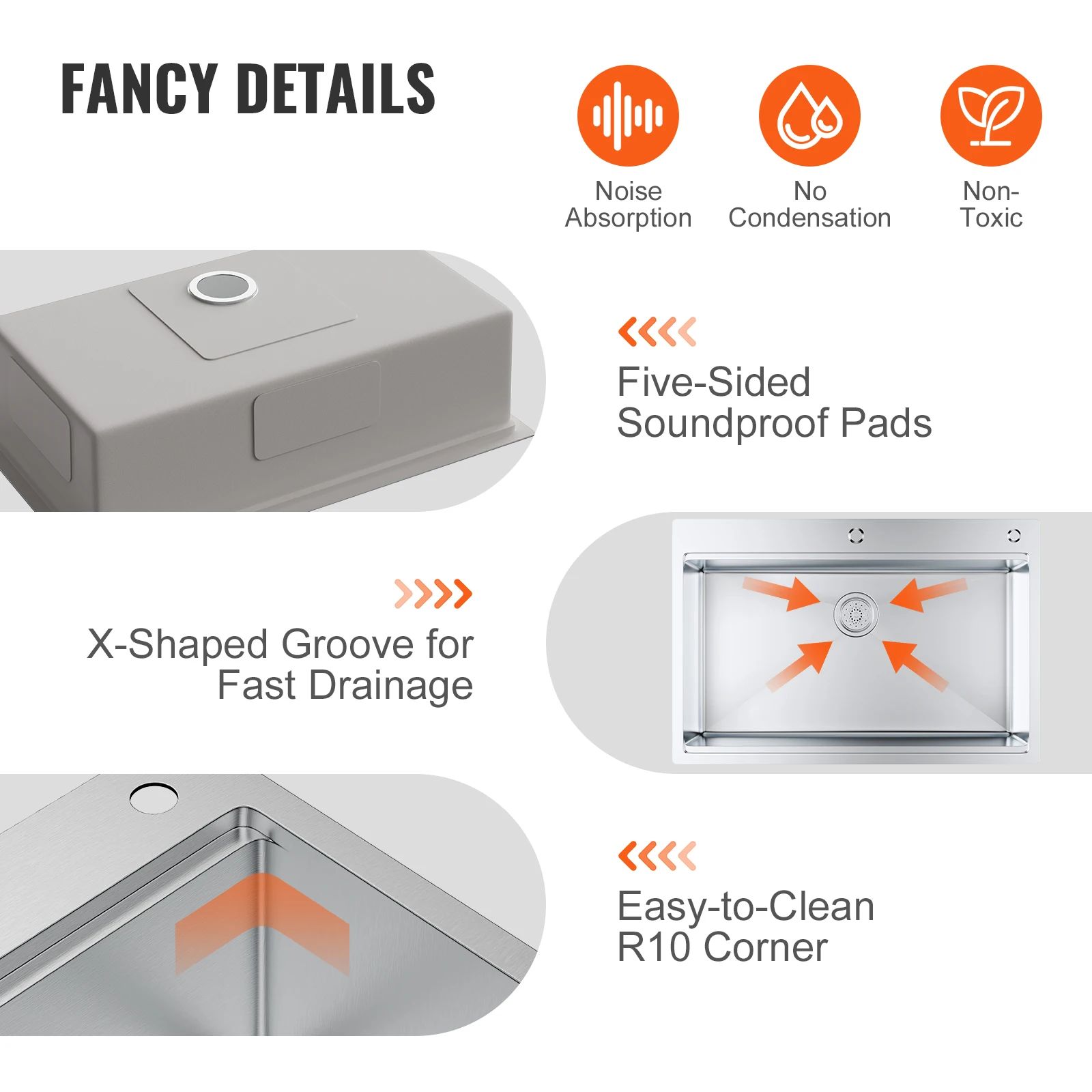 VEVOR Kitchen Sink 304 Stainless Steel Drop-In Sinks,Top Mount Single Bowl Basin  Household Dishwasher Sinks for RV Prep Kitchen 5