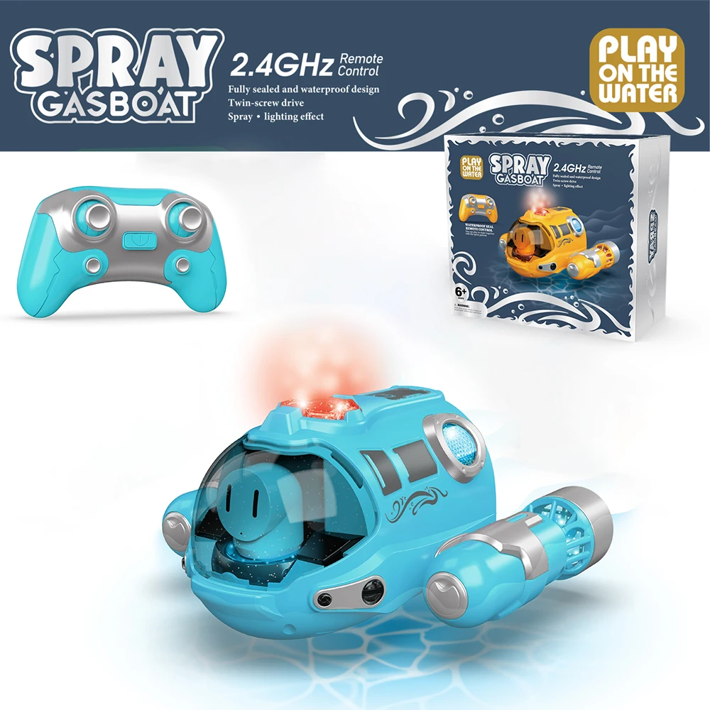 2.4G Remote Control Motorboat With Spray Light Waterproof Double Propeller Rc Boat Swimming Pool Kids Toy RC Boat Gift For Boys 6