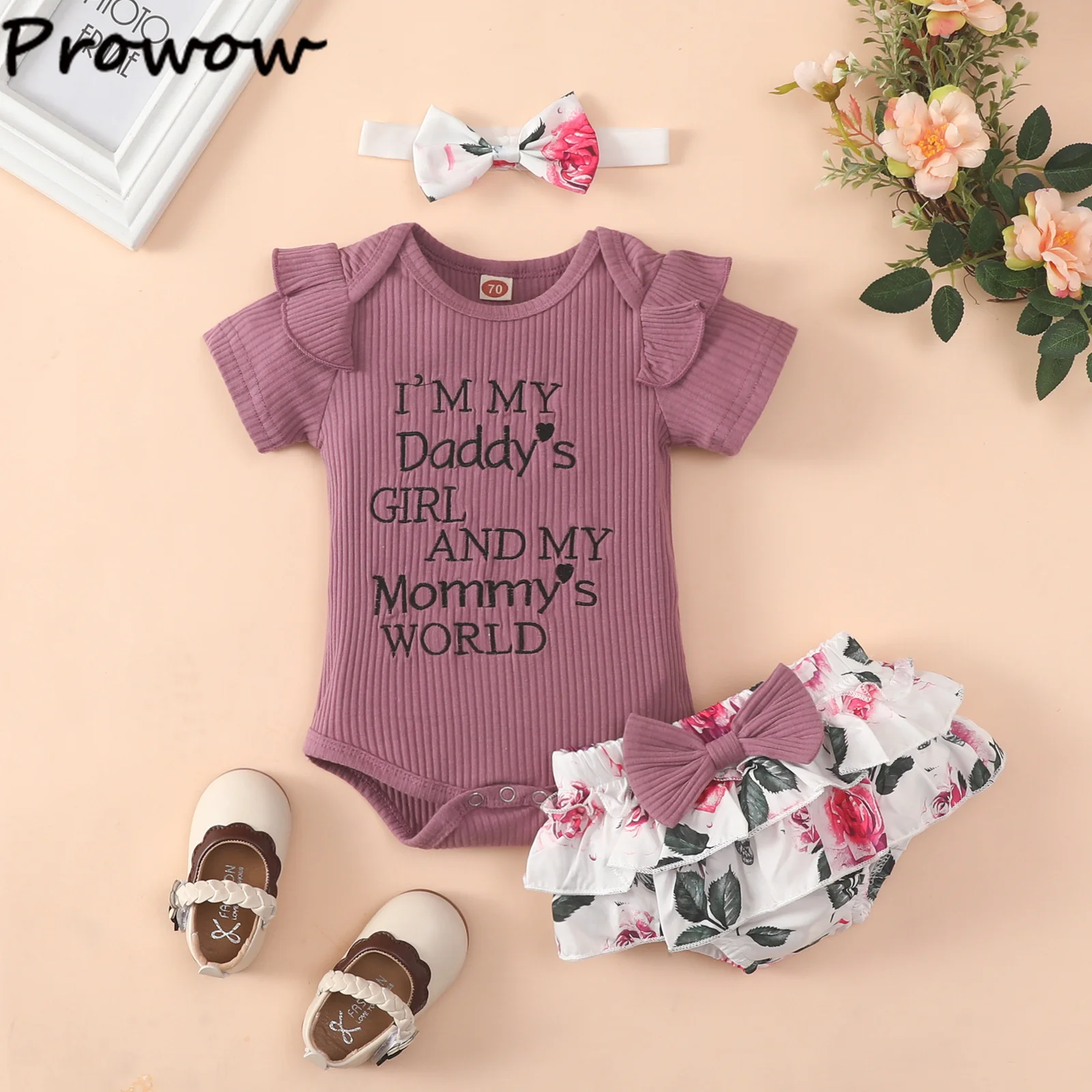 Baby Clothing Set near me Prowow 0-18M 3pcs Newborns Baby Girl Clothes Summer Red Heart Print Bodysuit Romper Floral Shorts Toddler Girl Clothing Outfits baby clothes in sets	