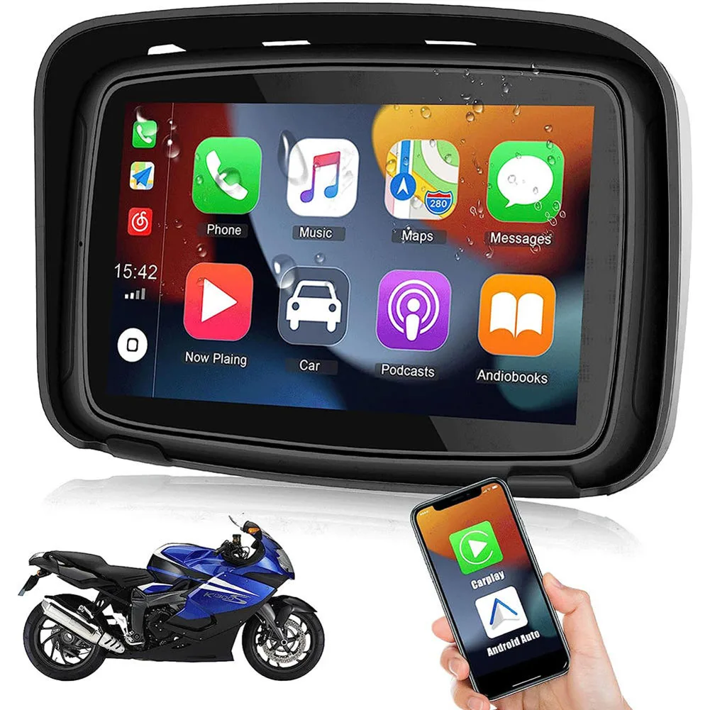 

New 5 Inch IPS Touch Screen Portable Motorcycle Navigator Support Wireless CarPlay ＆ Android Auto Waterproof