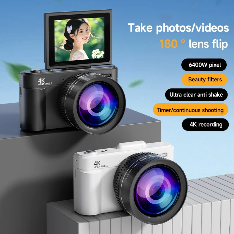 4K Digital Camera 64MP 18X Zoom Autofocus HD Retro Compact Digital Camera with 2.8 Inch Screen for Travel Photography Vlogging