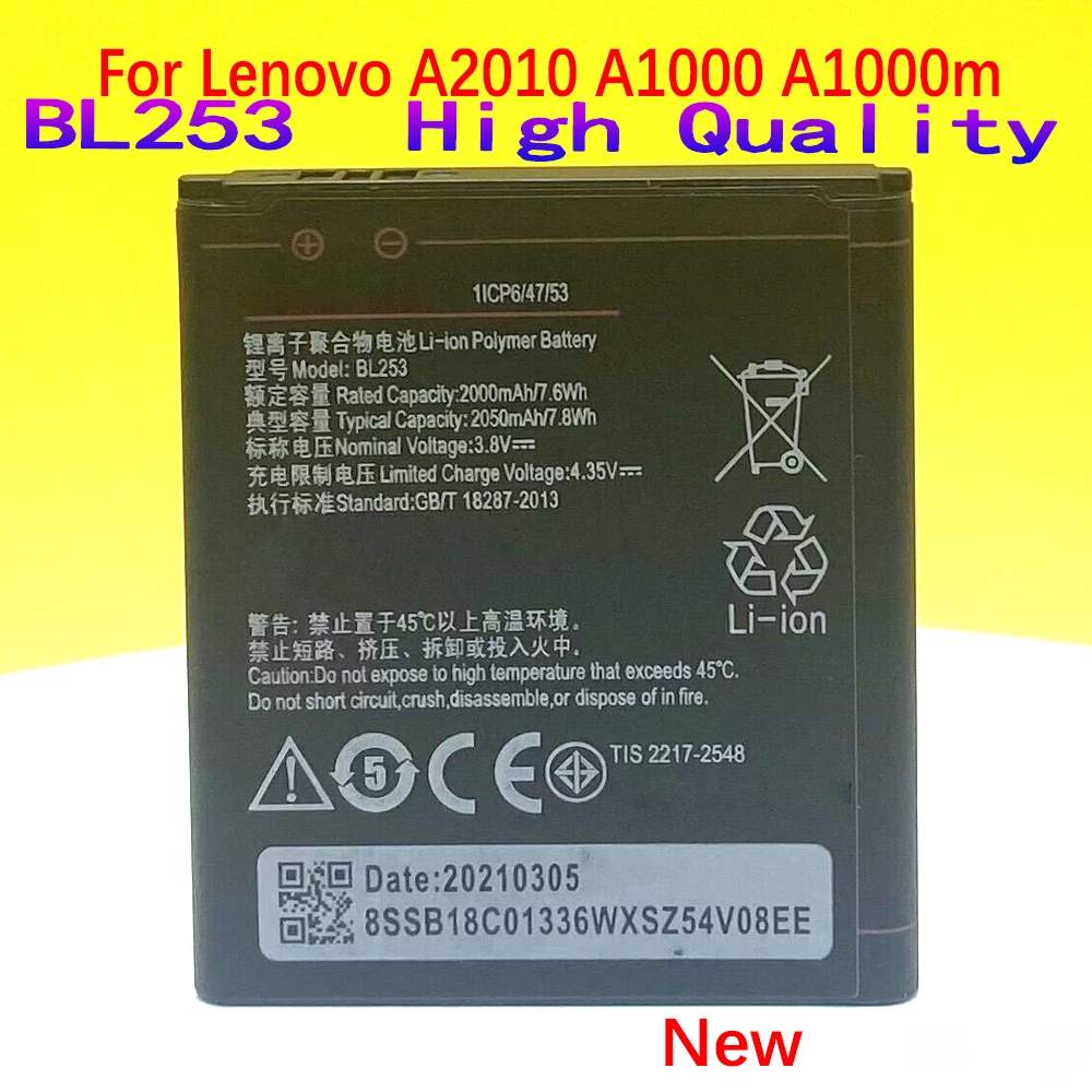 BL253 Battery For Lenovo A Plus A1010a20 A2010 A1000 A1000m A 1000 Phone High Quality With Tracking Number 2050mAh