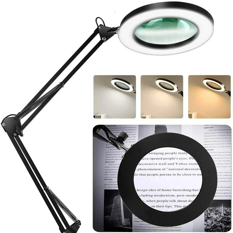 72LED 8X/10X Illuminated Magnifying Glass USB 3 Colors for Soldering Iron Repair/Table Lamp/Skincare Beauty