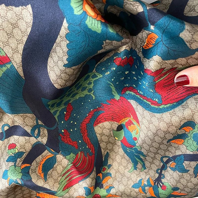 New 100% Nature Silk Square Scarf for Women Retro Floral Print Neckerchief Hairband Foulard Lady Kerchief Bag Ribbons Headband 4