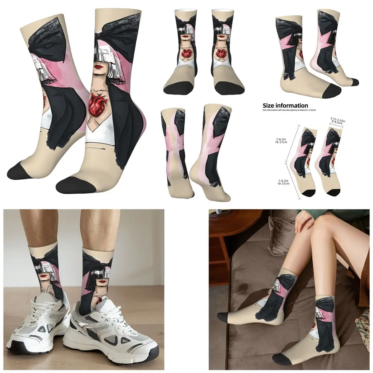 Non brand,pattern SIA cosy Unisex Socks Cycling Happy Socks Street Style Crazy Sock high street high waist zipper a line skirt spring autumn new printing leopard pattern half skirt fashion trend women clothing