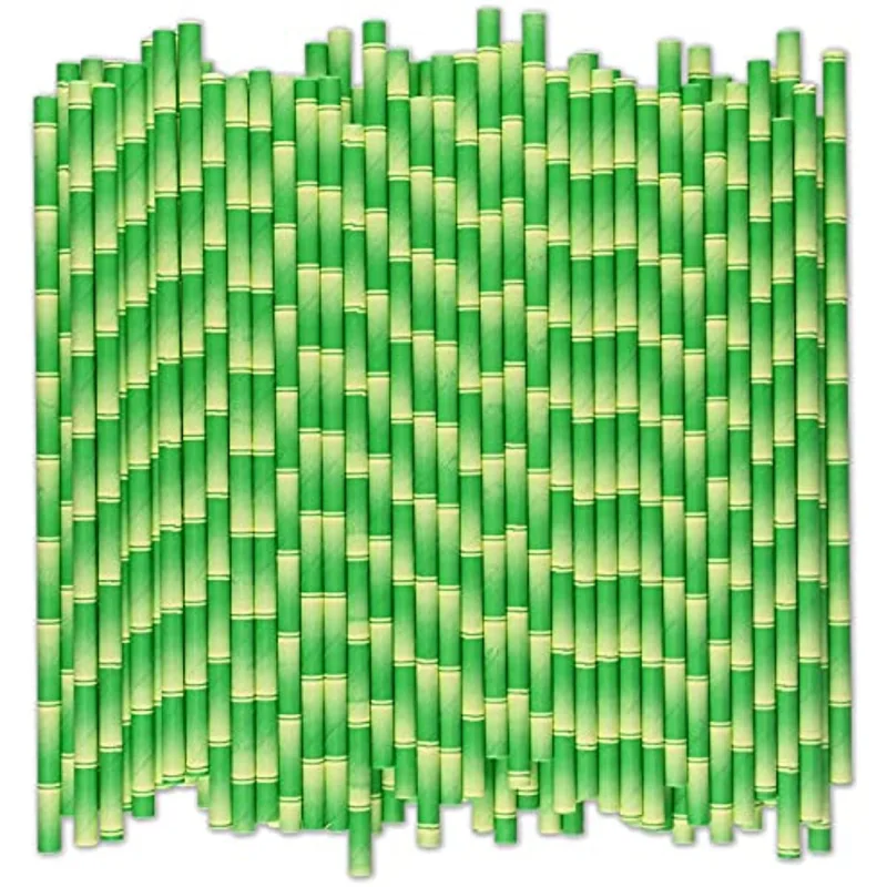 200 pieces Green bamboo paper straw for Drinking