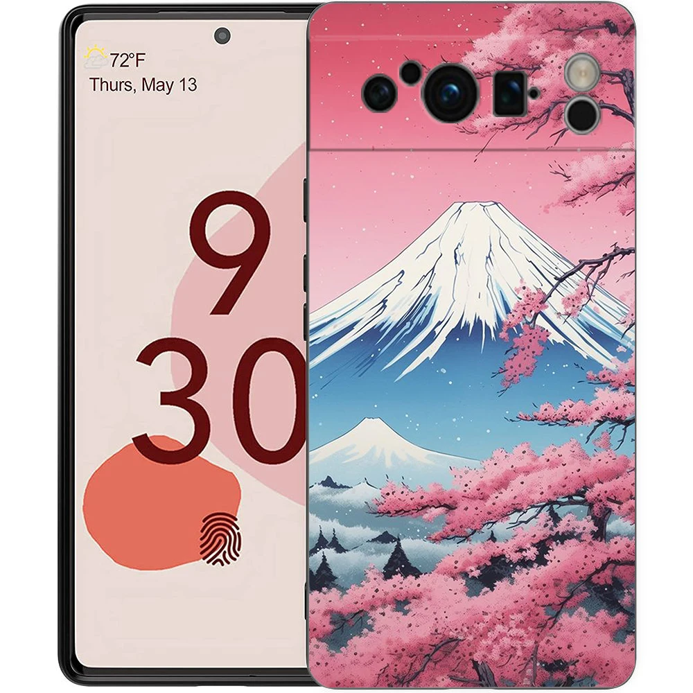 Japanese Landscape Design Shockproof Black Silicone Phone Case