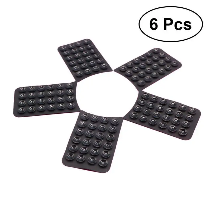 6pcs Universal Multipurpose Mobile Phone Holder Mat Anti-slip Single-sided Suction Cup Mat with Strong Adhesive (Black)