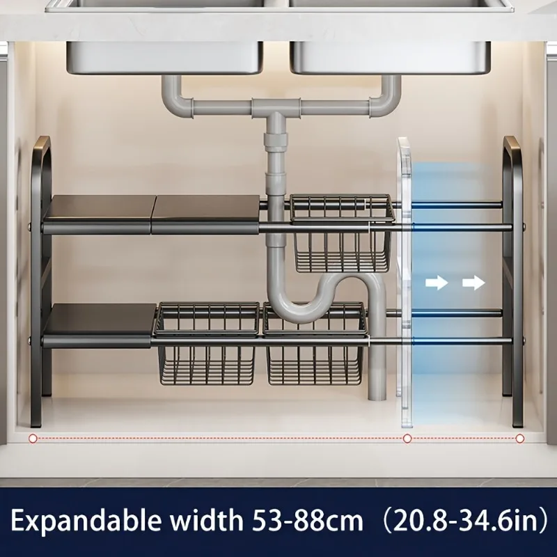 1 Set Multi-Use Kitchen Under Bathroom Sink Organizers - Expandable Cabinet Shelf Organizer Storage Rack 4