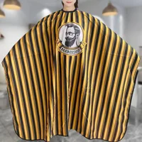 Cape de coupe de cheveux imprimée pour barbier, Cape de Salon imperméable à rayures jaunes et noires pour hommes, outil de coiffure professionnel 4