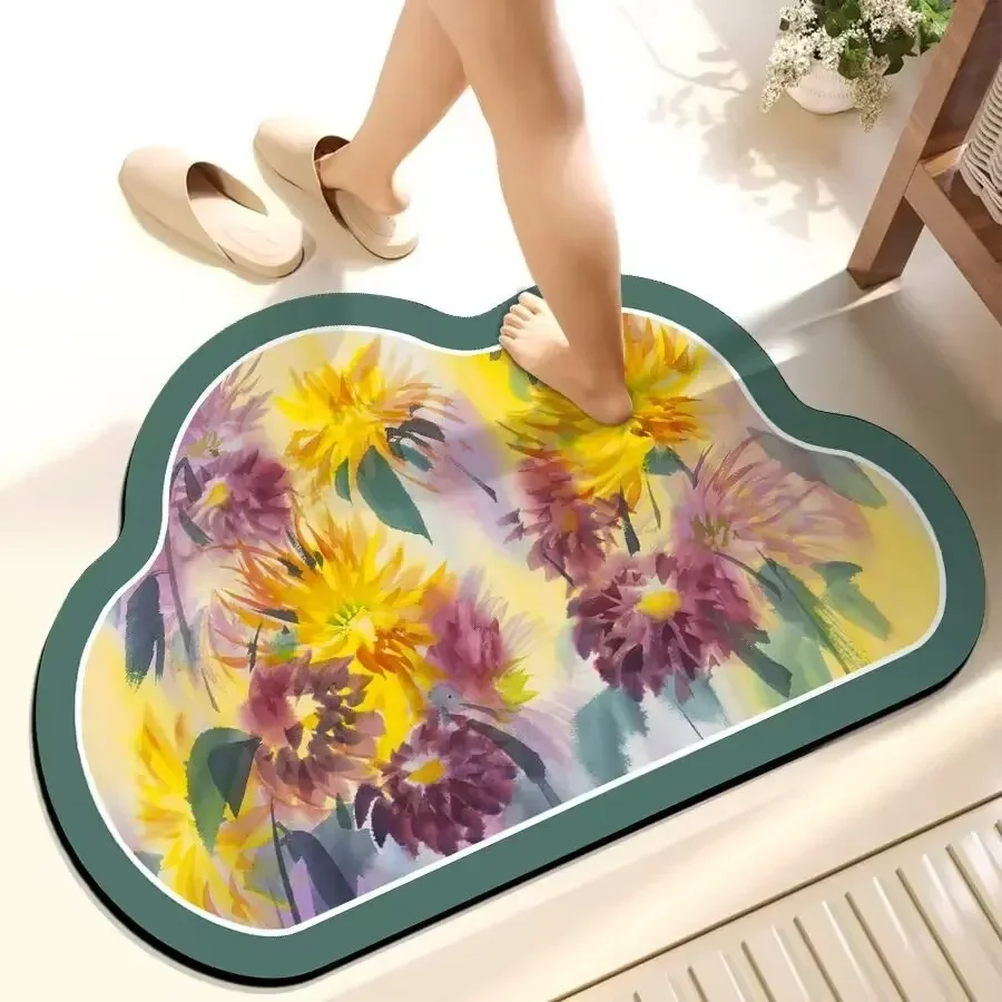

Chinese style toilet footrest water absorption bathroom diatom anti-skid speed dry soft floor mat green