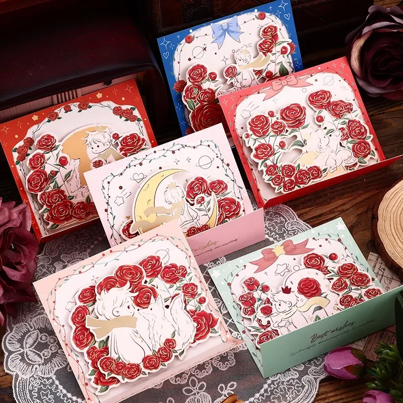 3D Prince and Rose Set Ins Girls' Card Flower Card Set Independent with Envelope Festival Universal Gift greeting cards