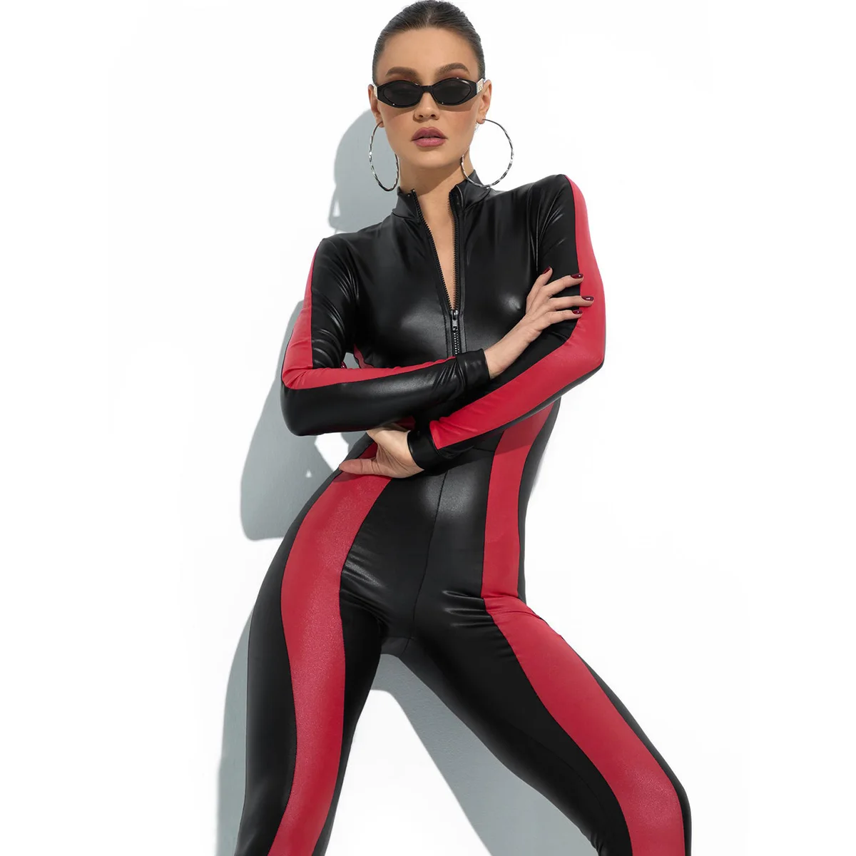 Oshoplive 2023 New Fashion Female Long Sleeves Zipper Flexible Close-Fitting Sports High Waist Fitness Jumpsuit For Women new men s belt leather sports car auto buckle waistband korean youth business trend texture genuine flexible belt 120cm