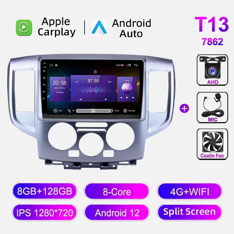 thumbnail image 1 of Radio Android de 8 GB + 128 GB para Nissan NV200 2011-2018, reproductor de video multimedia estéreo para automóvil, Carplay, navegación GPS automática, autorradio DVD, 1 of 5