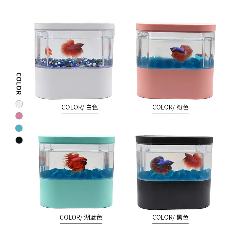 Desktop Mini Aquarium Fish Tank with Biochemical Filtration System and LED Light Betta Fish Ecological Water Cycle