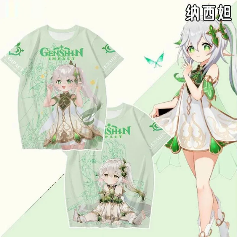 Game genshin impact nahida 3d printing t shirt men women summer neck short sleeve funny tshirt graphics t streetwear cosplay