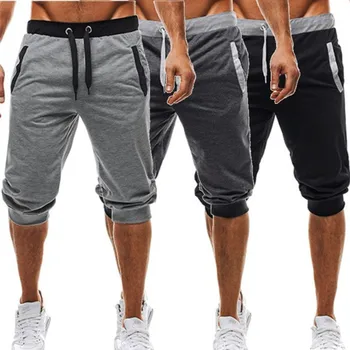 2025 Fashion New Men's Casual Sports Pants  Homme Drawstring Running Shorts Elastic Fitness Pants 7-Part Pants M-4XL Male 1